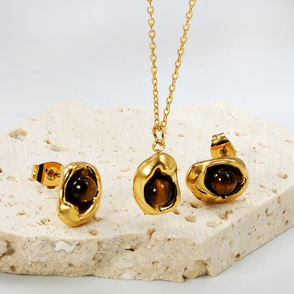Gold-Tone_Stone_Necklace_And_Earrings_Set_for_Women