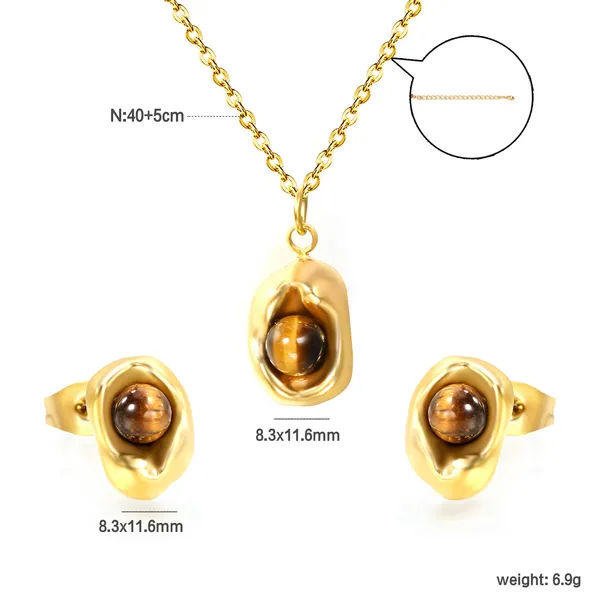 Gold-Tone_Stone_Necklace_And_Earrings_Set_for_Women