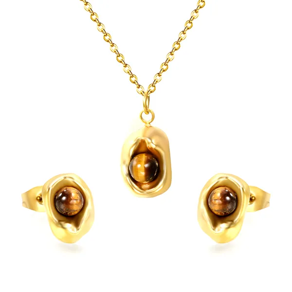 Gold-Tone_Stone_Necklace_And_Earrings_Set_for_Women