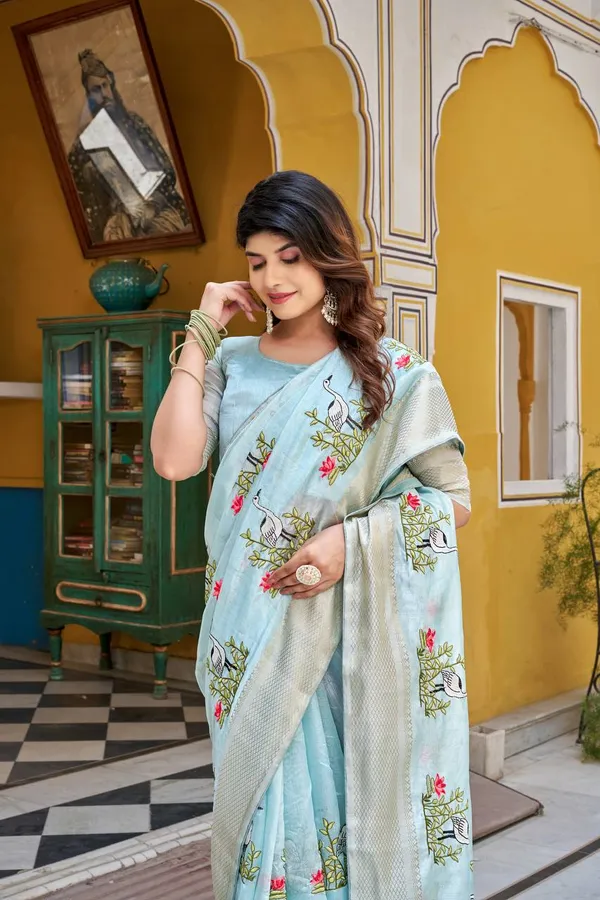 Kota_Crishtal_Heavy_Zecard_Bodar_With_Embroidery_Thread_Work_Saree_Bright_Pink