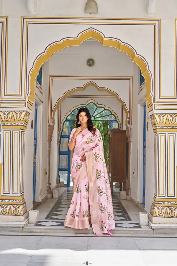 Kota_Crishtal_Heavy_Zecard_Bodar_With_Embroidery_Thread_Work_Saree_Bright_Pink