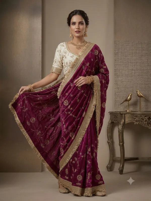 New_Launching__Vayara_c_pallu_birts_embroidery_work_with_ready_made_lace_border_Saree
