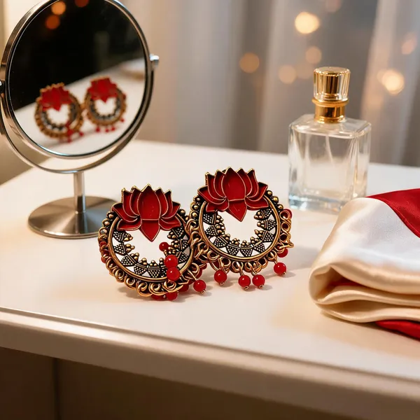 Gold_&_Red_Alloy_Earrings_For_Women