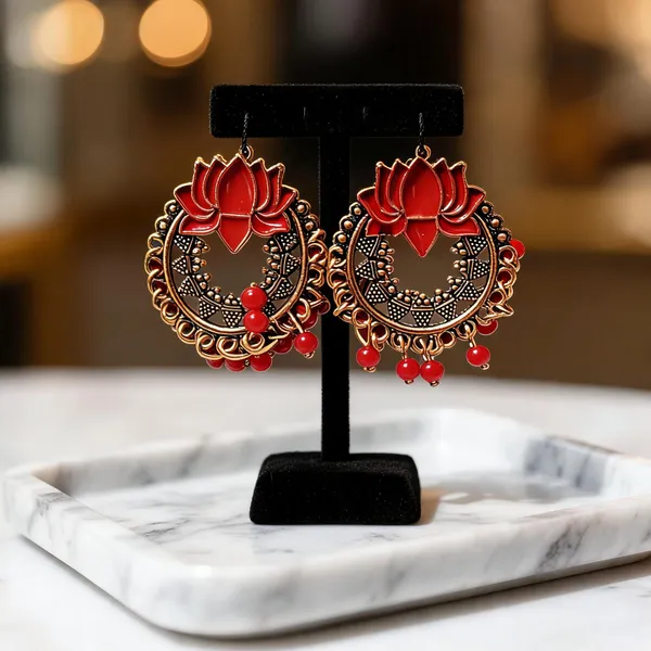 Gold_&_Red_Alloy_Earrings_For_Women
