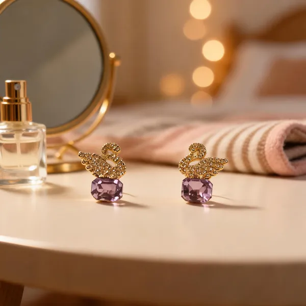Gold_&_Purple_Beads_Stud_Earrings_For_Women