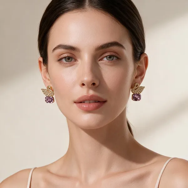 Gold_&_Purple_Beads_Stud_Earrings_For_Women