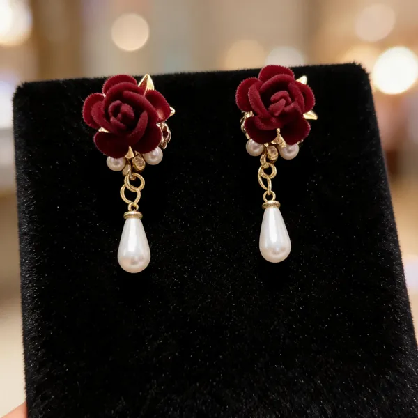 Red_&_Burgundy_Alloy_Drop_&_Dangle_Earrings_For_Women