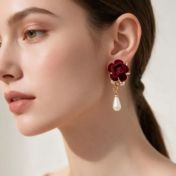 Red_&_Burgundy_Alloy_Drop_&_Dangle_Earrings_For_Women