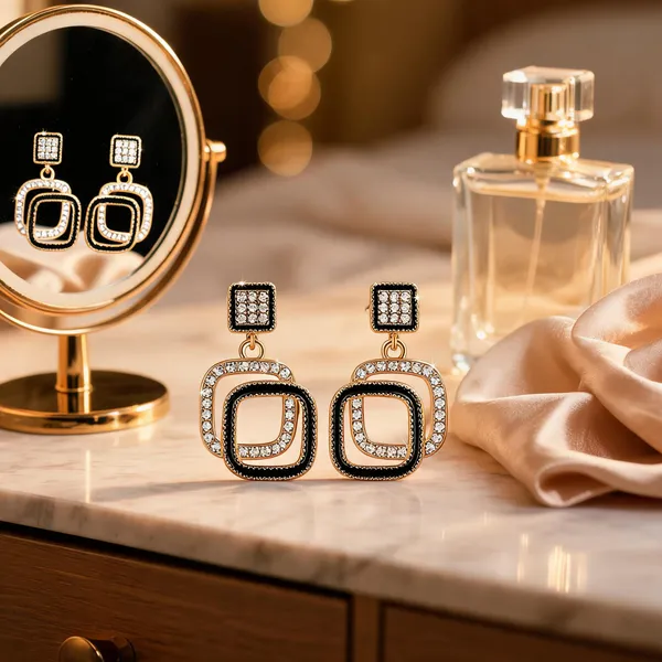 Gold_&_Black_Rhinestone_&_Alloy_Drop_&_Dangle_Earrings_For_Women