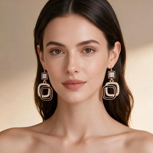 Gold_&_Black_Rhinestone_&_Alloy_Drop_&_Dangle_Earrings_For_Women