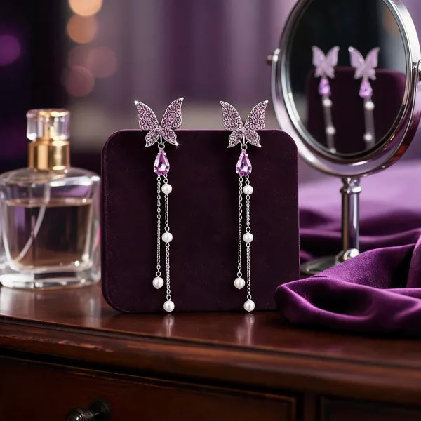Purple_Pearl_&_Crystal_Rhinestone_&_Alloy_Drop_&_Dangle_Earrings_For_Women