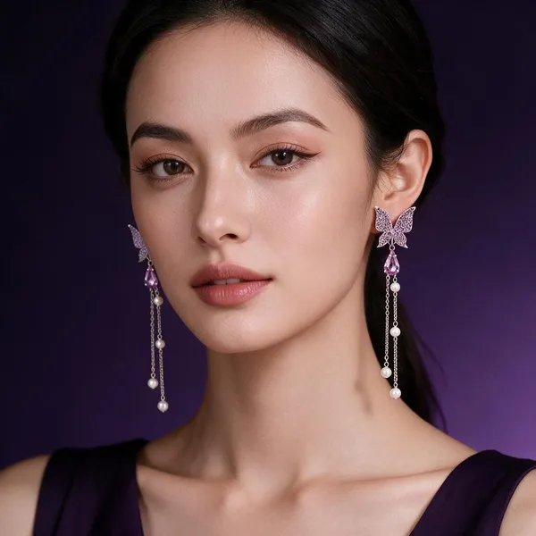 Purple_Pearl_&_Crystal_Rhinestone_&_Alloy_Drop_&_Dangle_Earrings_For_Women