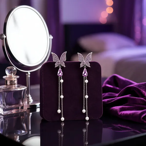 Purple_Pearl_&_Crystal_Rhinestone_&_Alloy_Drop_&_Dangle_Earrings_For_Women
