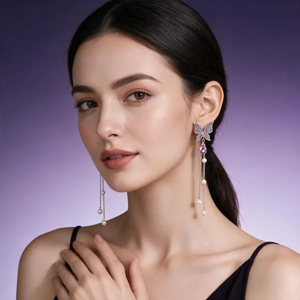 Purple_Pearl_&_Crystal_Rhinestone_&_Alloy_Drop_&_Dangle_Earrings_For_Women