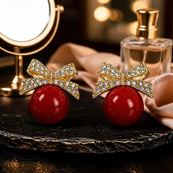 Gold_&_Red_Rhinestone_&_Alloy_Drop_&_Dangle_Earrings_For_Women