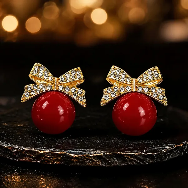 Gold_&_Red_Rhinestone_&_Alloy_Drop_&_Dangle_Earrings_For_Women