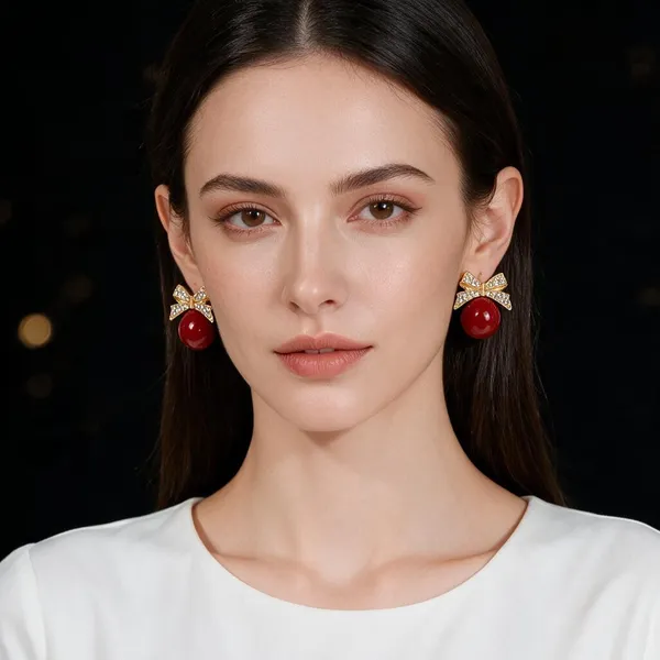 Gold_&_Red_Rhinestone_&_Alloy_Drop_&_Dangle_Earrings_For_Women
