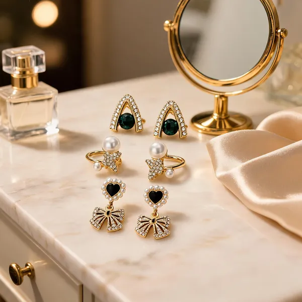 Gold_Pearl_&_Crystal_Rhinestone_&_Beads_&_Alloy_Earrings_For_Women_(Pack_of_3_)