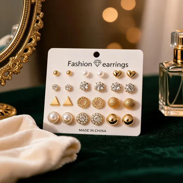 Gold_Pearl_&_Crystal_Rhinestone_&_Alloy_Stud_Earrings_For_Women_(Pack_of_12_)