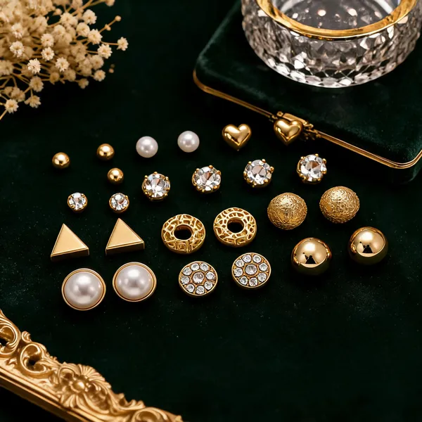Gold_Pearl_&_Crystal_Rhinestone_&_Alloy_Stud_Earrings_For_Women_(Pack_of_12_)