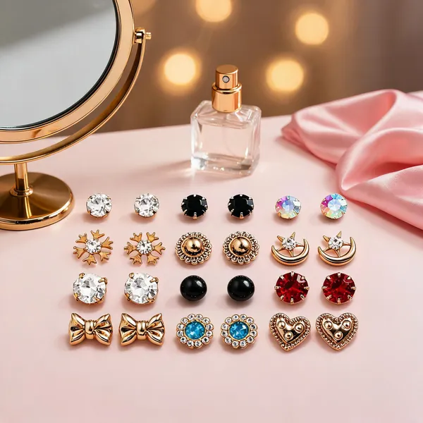 Multicolor_Rhinestone_&_Alloy_Stud_Earrings_For_Women_(Pack_of_12_)