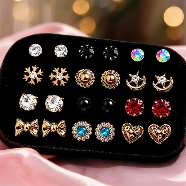 Multicolor_Rhinestone_&_Alloy_Stud_Earrings_For_Women_(Pack_of_12_)