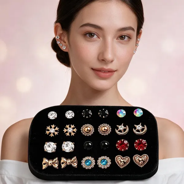 Multicolor_Rhinestone_&_Alloy_Stud_Earrings_For_Women_(Pack_of_12_)