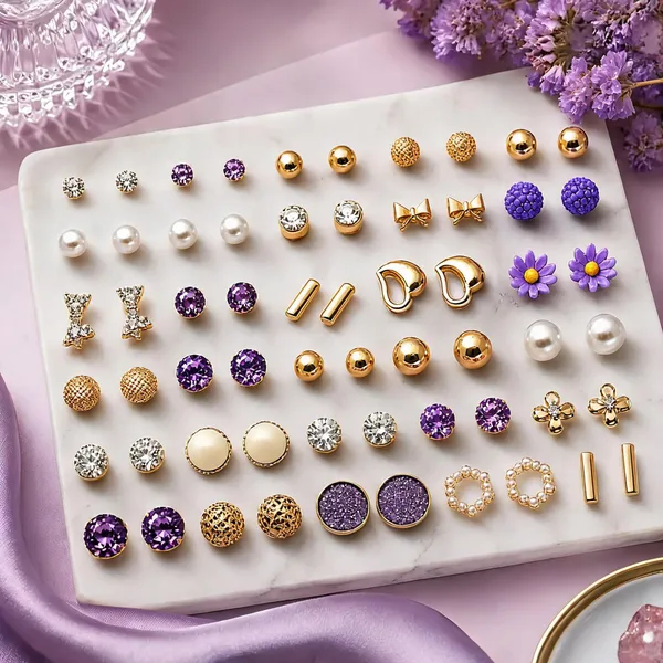 Purple_Pearl_&_Beads_&_Alloy_Stud_Earrings_For_Women_(Pack_of_30_)