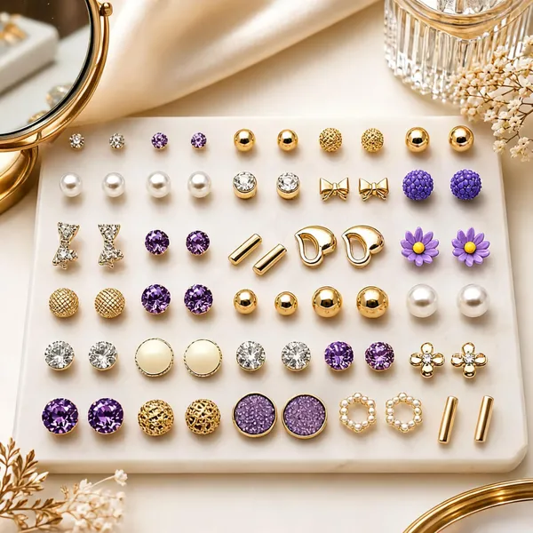 Purple_Pearl_&_Beads_&_Alloy_Stud_Earrings_For_Women_(Pack_of_30_)