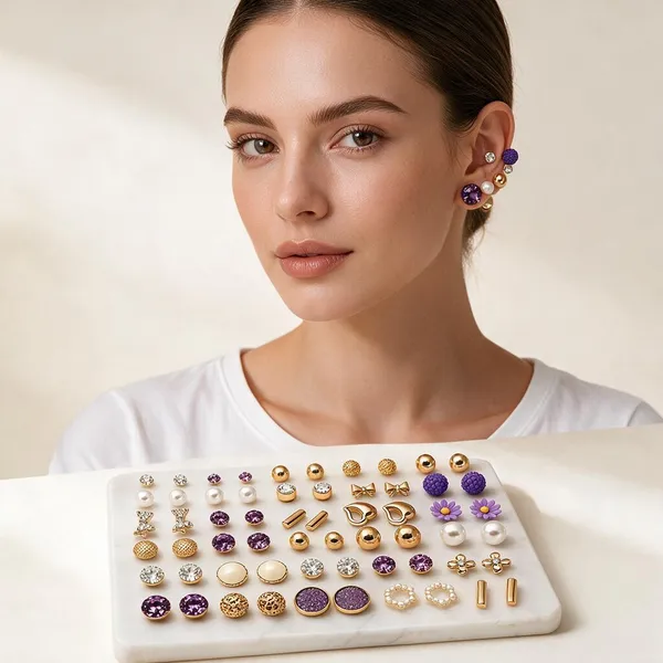 Purple_Pearl_&_Beads_&_Alloy_Stud_Earrings_For_Women_(Pack_of_30_)