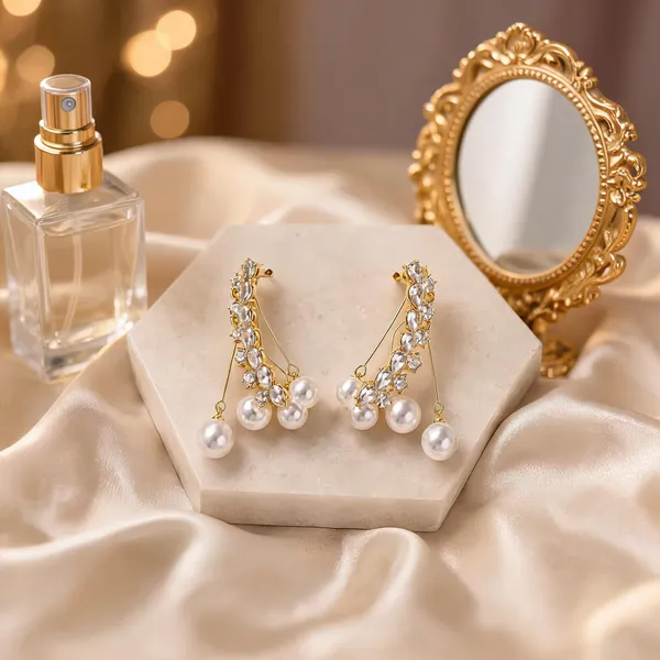 Gold_Pearl_&_Crystal_Rhinestone_&_Alloy_Drop_&_Dangle_Earrings_For_Women