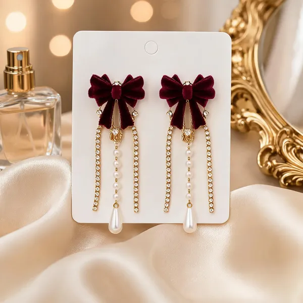Red_&_Burgundy_Velvet_Drop_&_Dangle_Earrings_For_Women