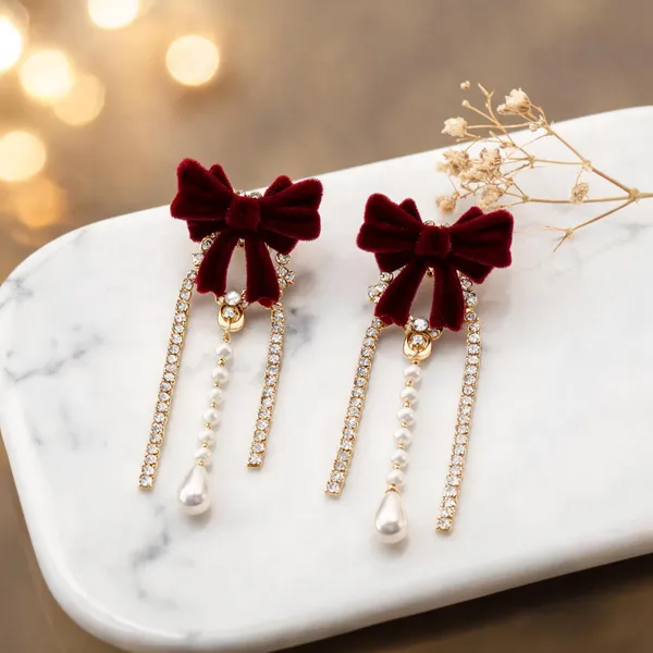Red_&_Burgundy_Velvet_Drop_&_Dangle_Earrings_For_Women