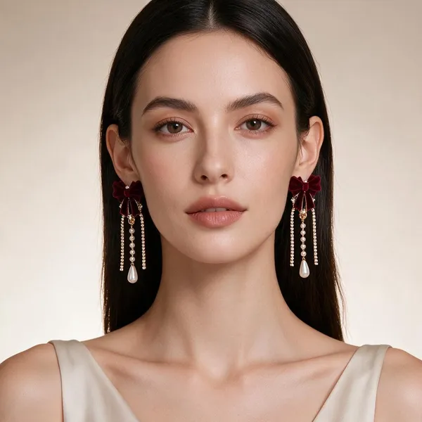 Red_&_Burgundy_Velvet_Drop_&_Dangle_Earrings_For_Women