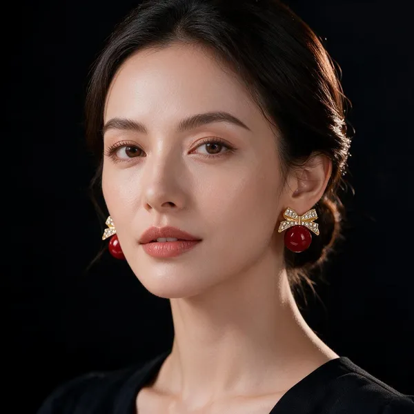 Gold_&_Red_Alloy_Stud_Earrings_For_Women