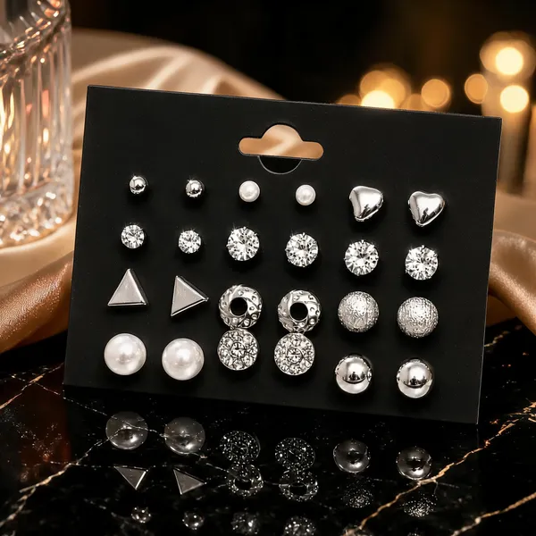 Silver_Alloy_Stud_Earrings_For_Women_(Pack_of_11_)