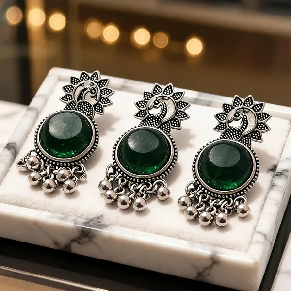 Silver_&_Green_Alloy_Drop_&_Dangle_Earrings_For_Women
