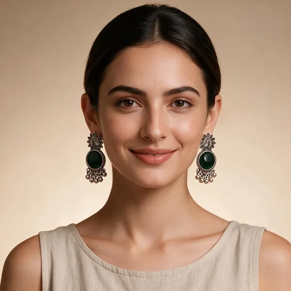 Silver_&_Green_Alloy_Drop_&_Dangle_Earrings_For_Women