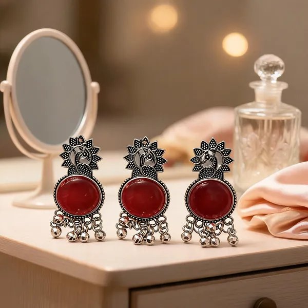 Silver_&_Red_Alloy_Drop_&_Dangle_Earrings_For_Women