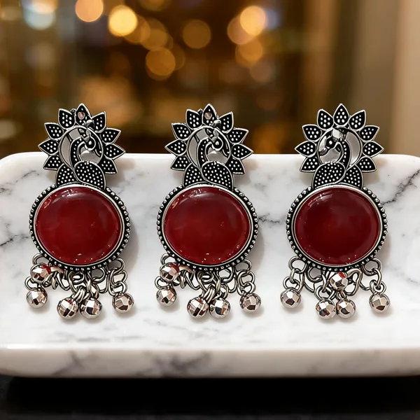 Silver_&_Red_Alloy_Drop_&_Dangle_Earrings_For_Women