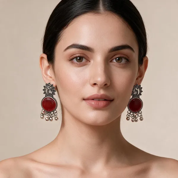 Silver_&_Red_Alloy_Drop_&_Dangle_Earrings_For_Women