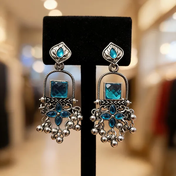 Silver_&_Blue_Alloy_Earrings_For_Women