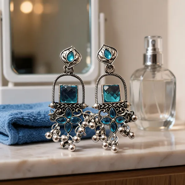 Silver_&_Blue_Alloy_Earrings_For_Women