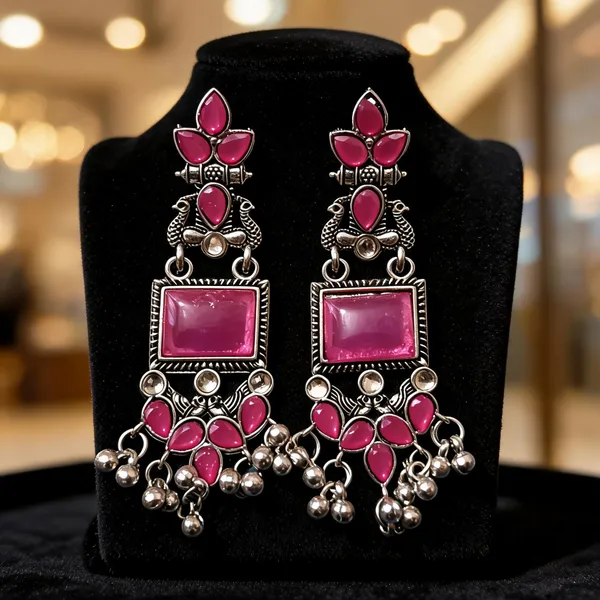 Silver_&_Pink_Alloy_Earrings_For_Women