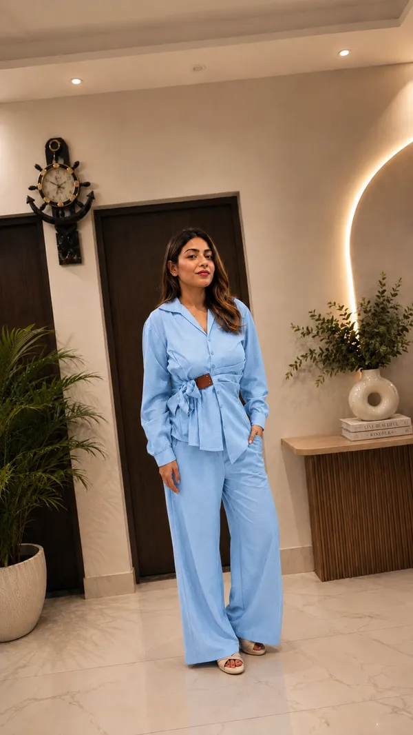 Blue_Linen_Cotton_Tie_Waist_Co_Ord_Set_For_Women
