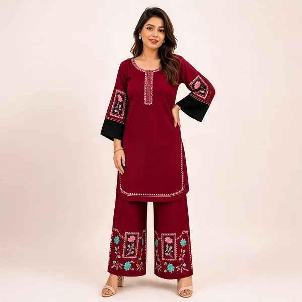 Burgundy_Rayon_Cotton_Straight_Kurta_Set_For_Women
