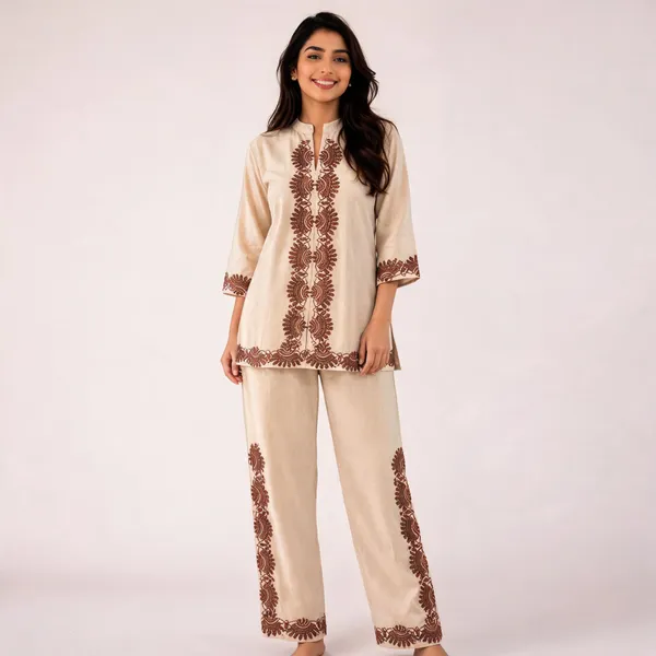 Cream_Linen_Cotton_Straight_Embroidered_Kurta_Set_For_Women