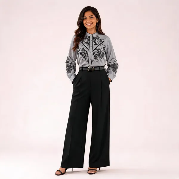 Grey_Blended_Printed_Shirt_And_Wide_Leg_Trousers_Set_For_Women