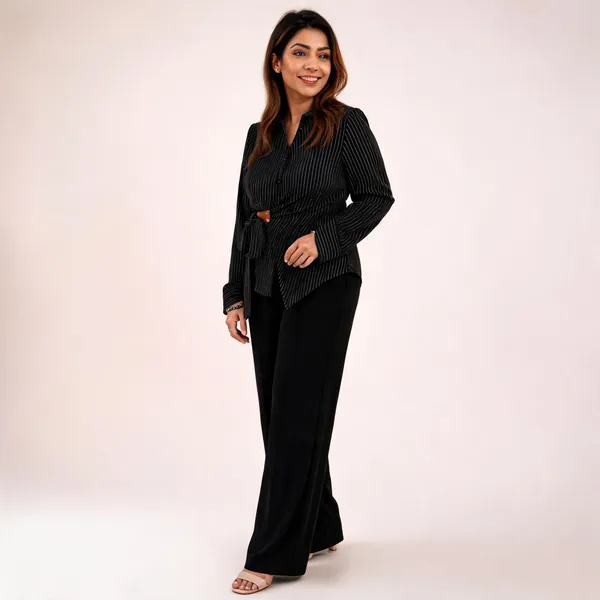 Black_Cotton_Pinstripe_Wrap_Style_Co-Ord_Set_For_Women
