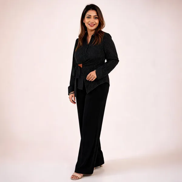 Black_Cotton_Pinstripe_Wrap_Style_Co-Ord_Set_For_Women